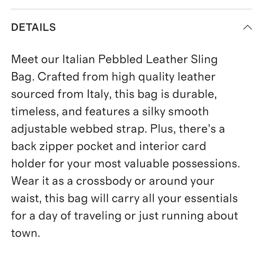 Quince Italian Pebbled Leather Sling Bag | Cognac | Classic | Contemporary - Picture 5 of 5